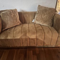 Beautiful Golden Brown Couch And Love Seat.