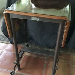 Vintage Mid Century Hi-Lo Typewriter Table w/Wood Drop leaf Top