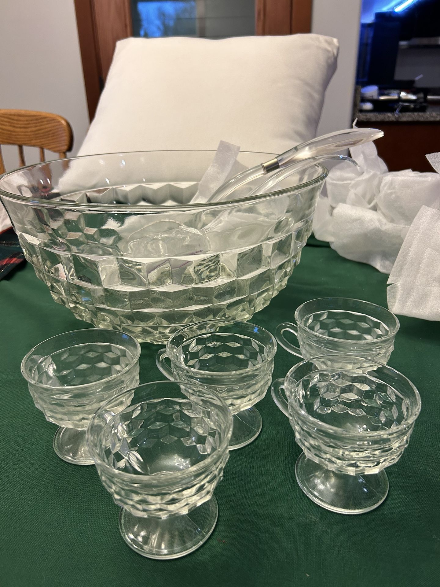 Fostoria Indiana Glass Punch Bowl Set