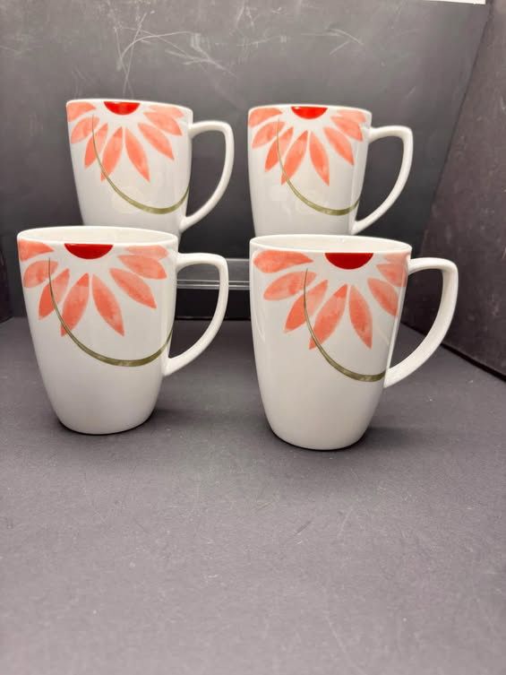 4 CORELLE Coordinates PRETTY PINK 12oz Coffee Mugs Porcelain