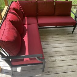 Hampton Bay Braxton Park 3-Piece Black Steel Outdoor Patio Sectional Sofa with CushionGuard Chili Cushions