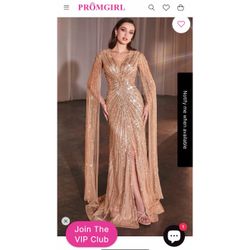 Cape-Sleeve Beaded Formal Dress: Mocha Gold 