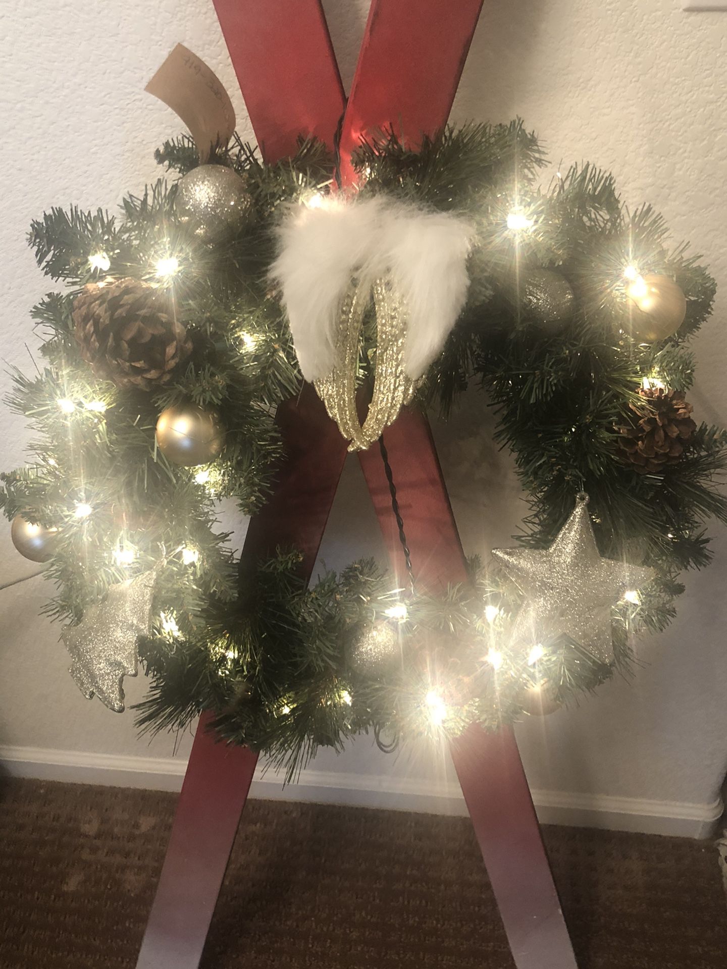 Christmas wreath Angel wings 28” lights up