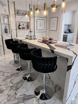 Set of 4 Modern Velvet Bar Stools