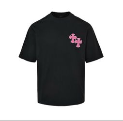 Chrome Hearts Black T-Shirt Pink Cross Patch