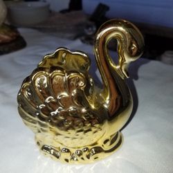 Our Own Import ceramic gold colored swan A68Y798