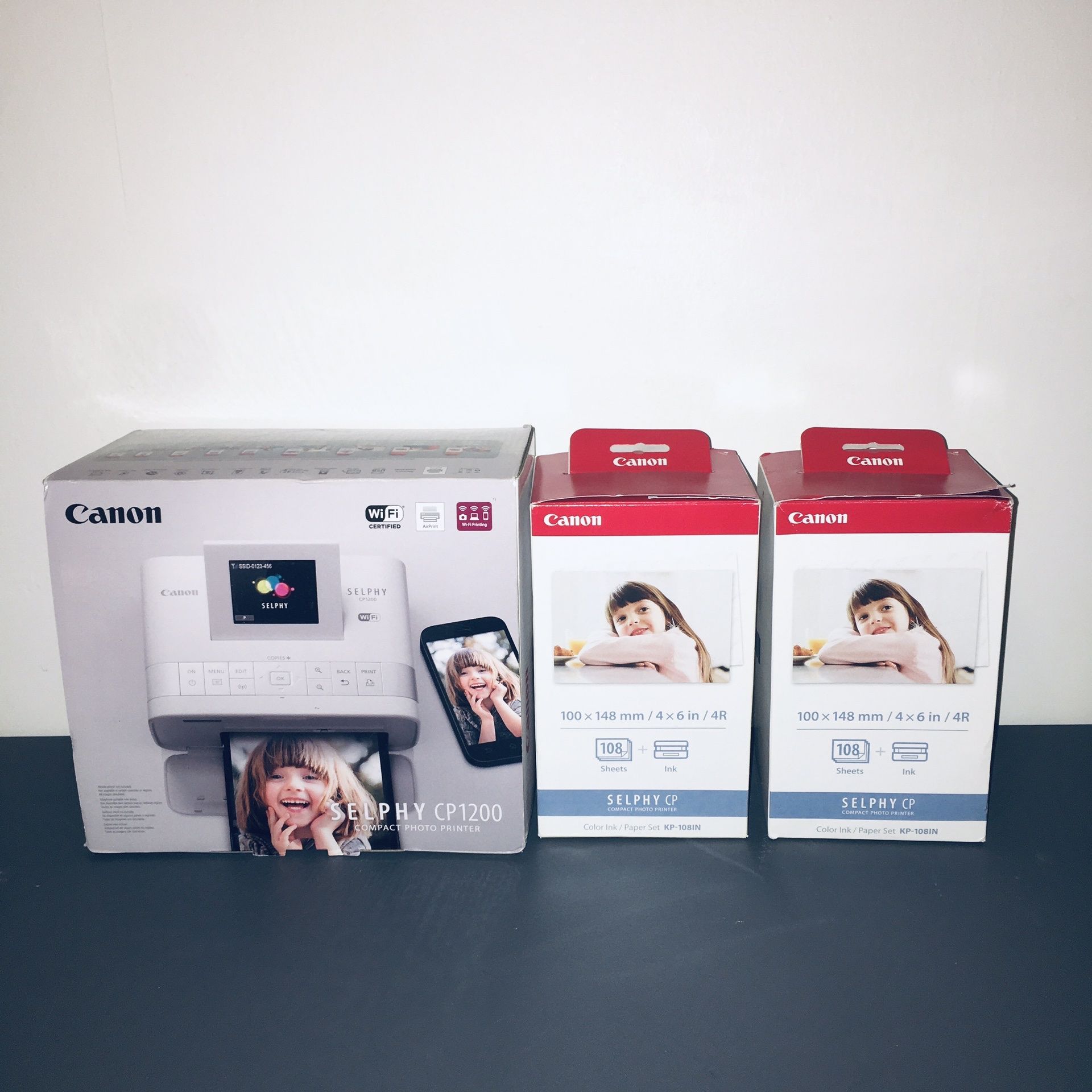 BNIB Canon Selphy CP1200 White Wireless Color Photo Printer With 2 Ink & Paper Kits