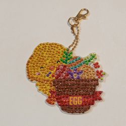 Blingy Chick With An Egg Basket Keychain