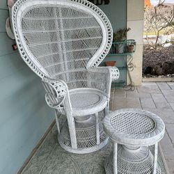 1960s Bohemian Hollywood Regency Emmanuelle Peacock Chair & Ottoman