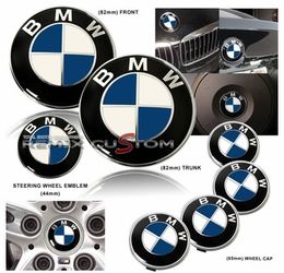 Set of 7 BMW one blue white wheel center front rear steering emblems set