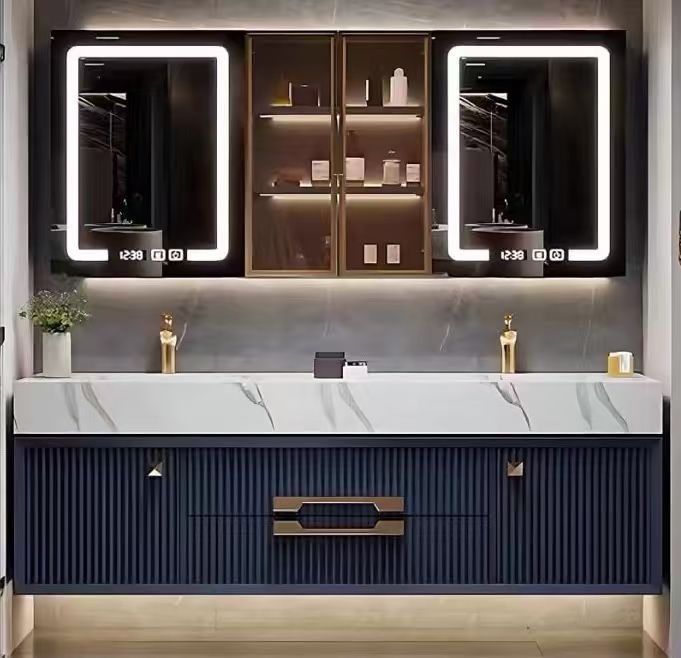 Led Lighted Medicine Cabinet With Door And Mirror , Double Sink Vanity Set, Everything Included In The Picture