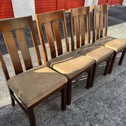 4 Pier One Leather And Wood Chairs