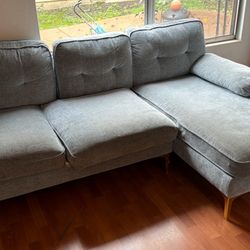 Sectional Couch Greyish Blue With Gold Metal Legs 