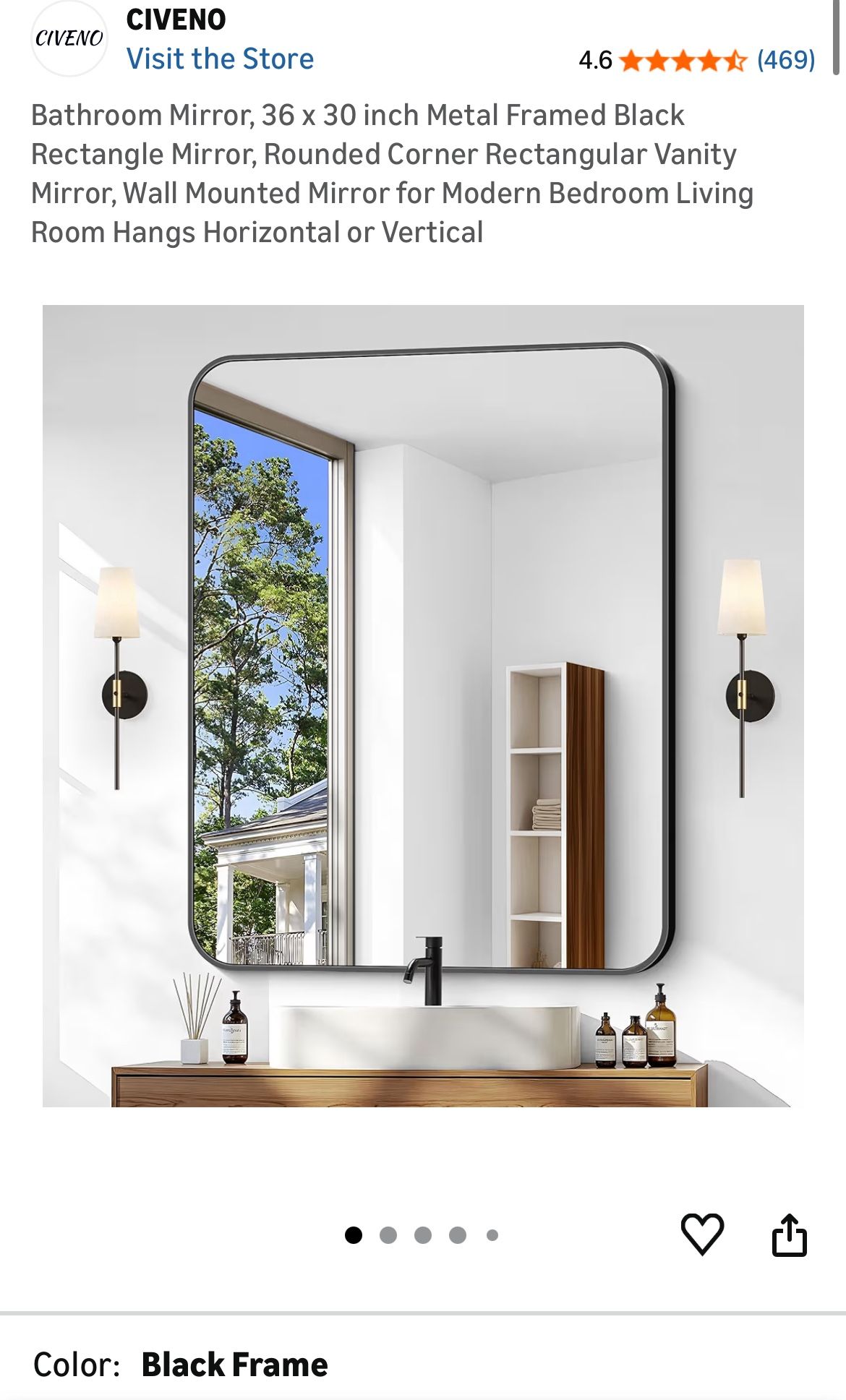 Black Metal Framed Mirror 30x36