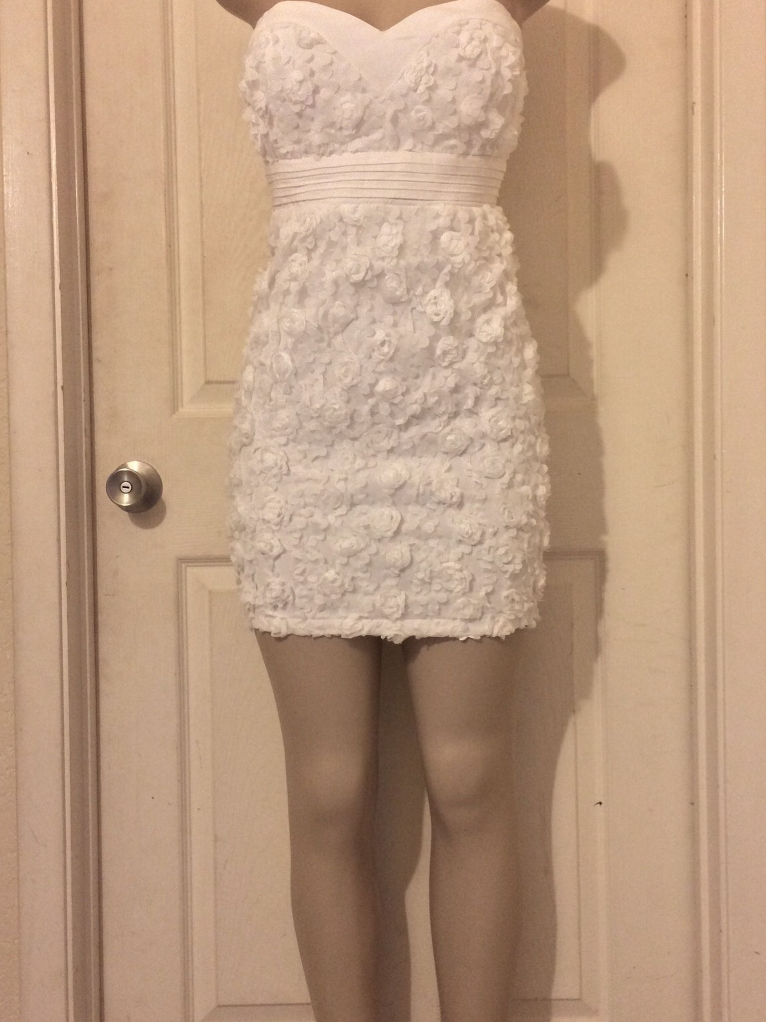 *White/Floral Strapless Mini Formal Dress • L or XL