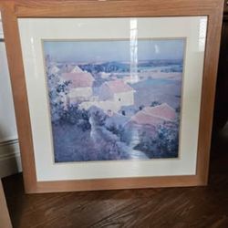 Large 36x35 Custom Framed Willard Metcalf Art – Solid Oak & Glass
