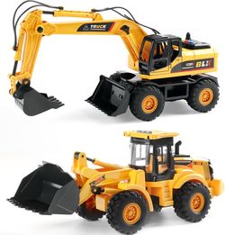 2-Pack Large Construction Truck Toys – Excavator & Bulldozer with Lights & Sounds