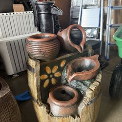 Water Fountain Outdoor Rustic Barrel,4 Tiered Wood Barrel Cascading Water Fall Fountains Outside Feature with LED Lights for Garden, Patio, Porch, Bac