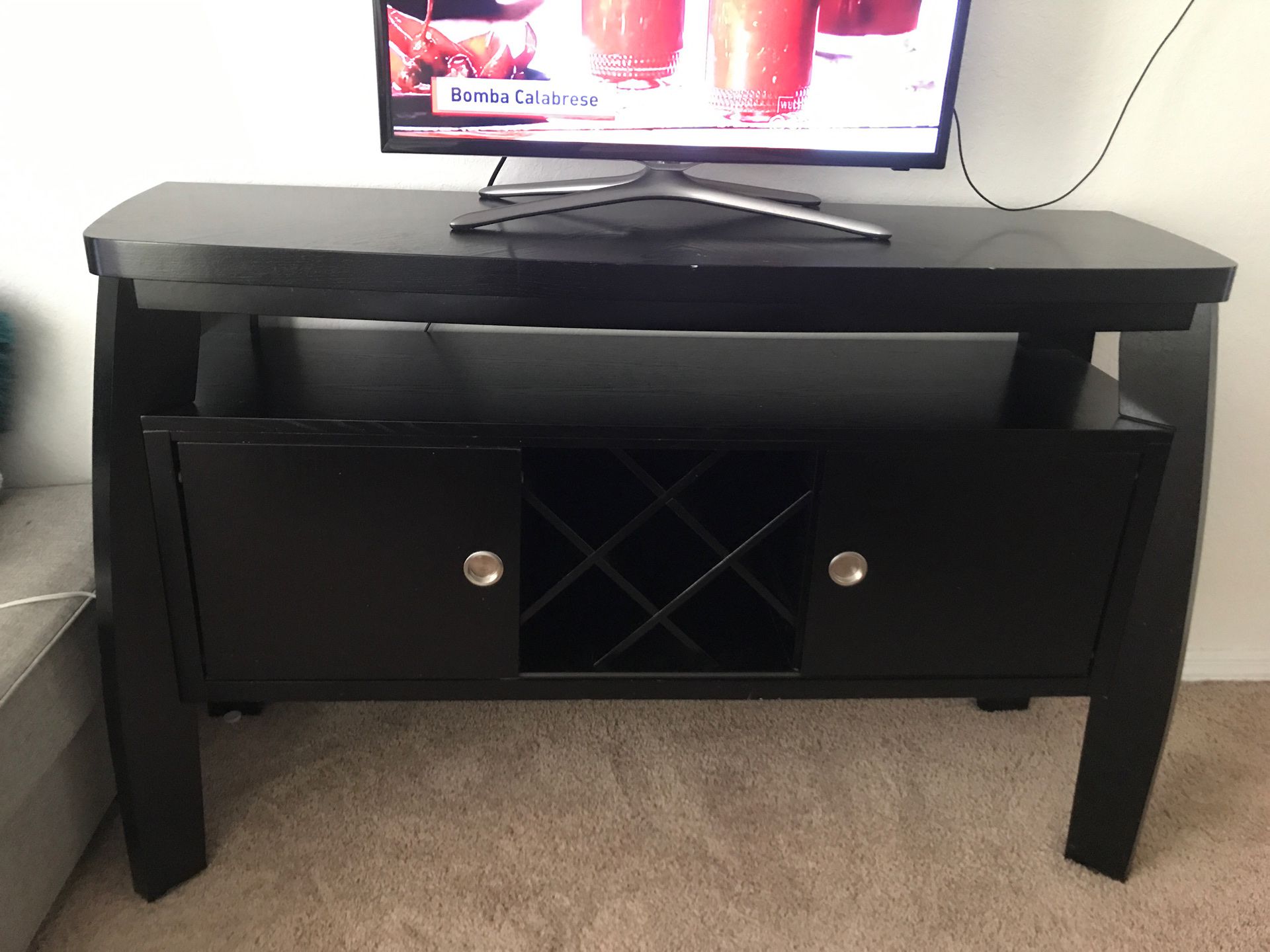 Unique wine rack/TV stand with sliding drawers