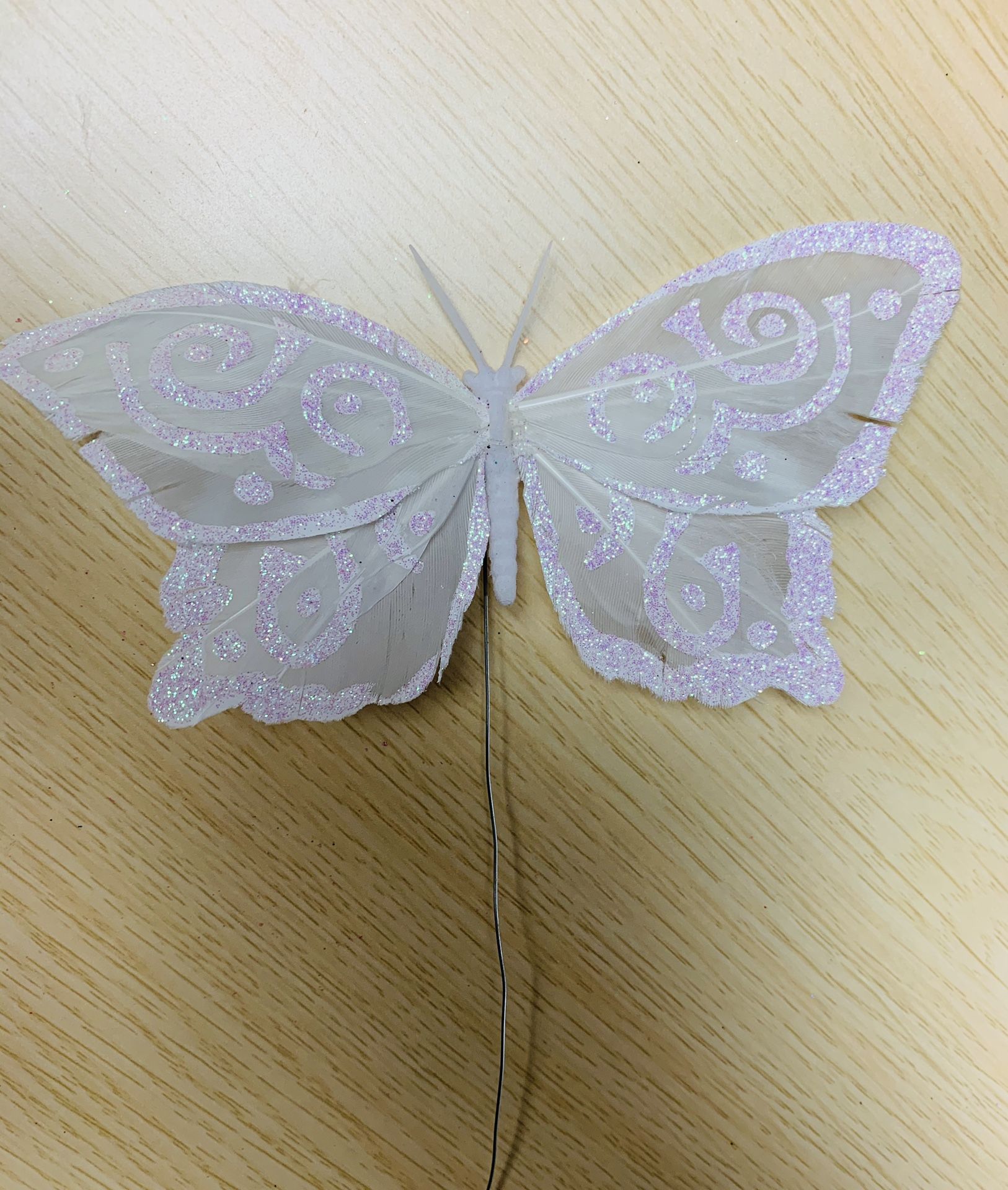 22 White Sparkly Feathered Individual Butterflies