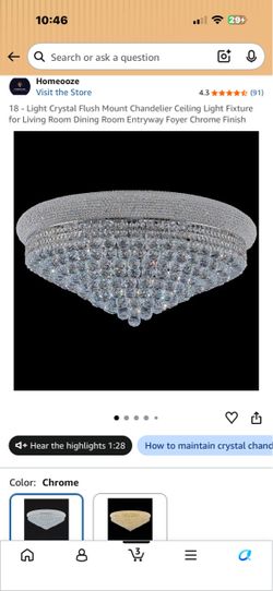 18 - Light Crystal Flush Mount Chandelier Ceiling Light Fixture for Living Room Dining Room Entryway Foyer Chrome Finish