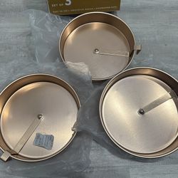 3 Pack, Gold Cake Pan with a Built-in Swivel Blade