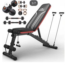 Adjustable Weight Bench with Resistance Bands - Black/Red