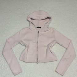 Brandy Melville Women Pink Full Zip Ribbed Sweater 