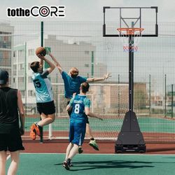 Basketball Hoop Outdoor Portable, 10ft Quickly Adjustable Basketball Goal System with 44 Inch PC Backboard & Wheels for Court/Backyard/Driveway