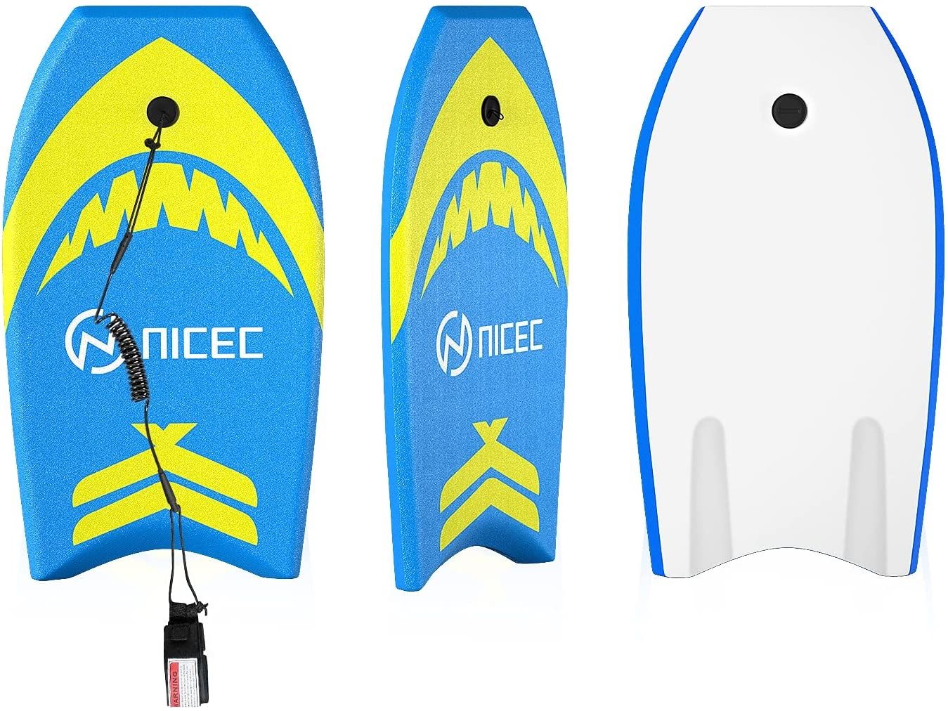 Nice C Body Board, Surfboard 33"-41" with Adjustable Fin Tether and Leash, Lightweight with EPS Core for Paddling, Surfing, Non-Slip Deck All Skill Yo