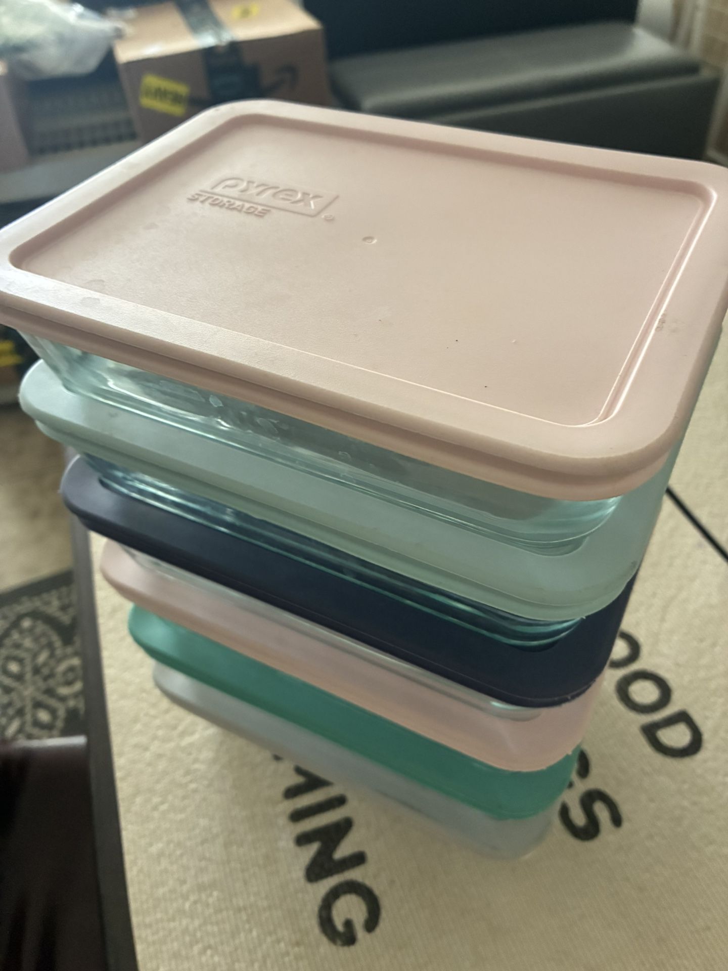 Pyrex 7210 Rectangle Clear Glass Food Storage 7 x 5 x 1.5in, 6-pc Set Made in USA