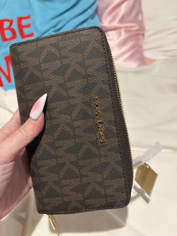 Title Brand New Michael Kors Jet Set Medium Wallet – Brown MK Signature – $60