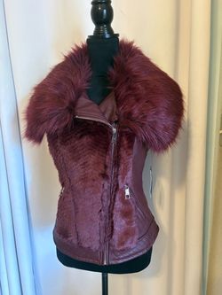 Burgundy Fur & Leather Zip-Up Vest