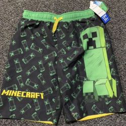 Brand new Minecraft UPF50 boys size 10/12 swim trunks with back pocket 