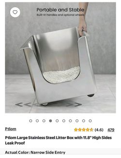 Ptlom Large Stainless Steel Litter Box with 11.8'' High Sides Leak Proof/ Para Gatos