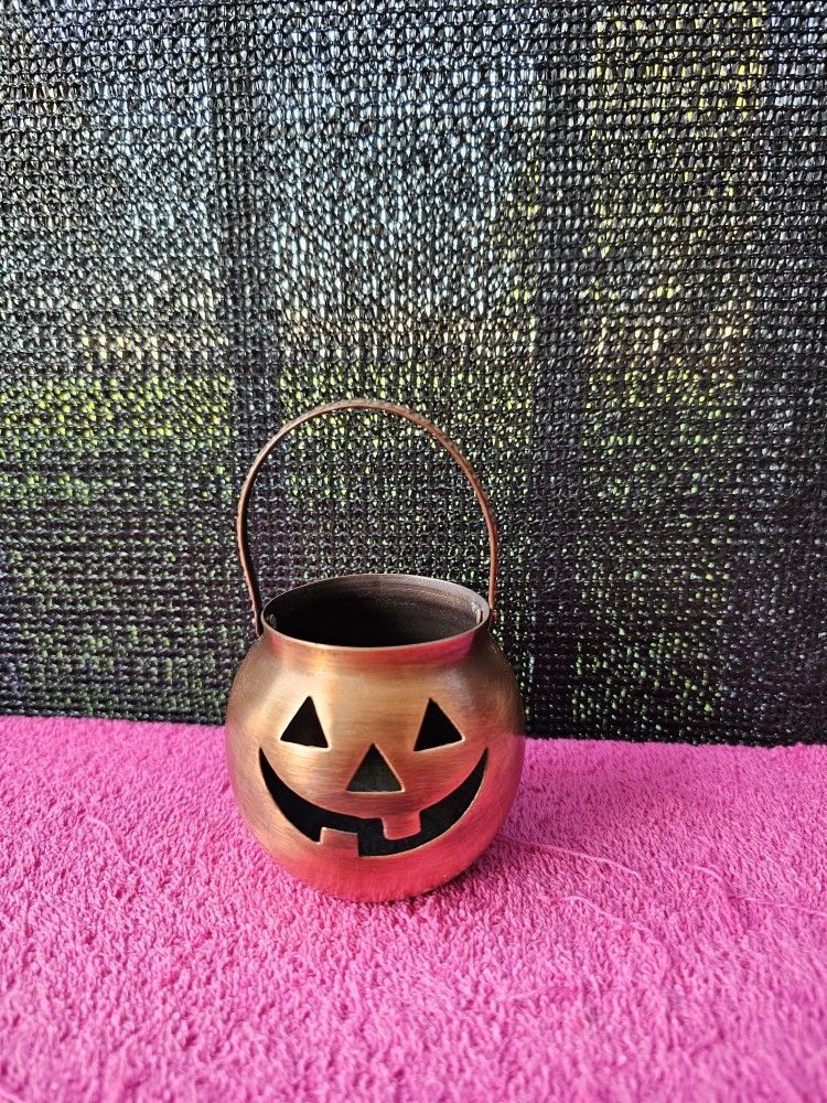 Halloween Jack O Lantern Pumpkin Copper Tealight Candle Holder From India