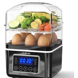 2 Tiers Electric Food Steamer for Cooking, 4 QT Digital Multi Vegetable Steamer with BPA-Free Stackable Baskets, Rapid Egg Cooker Egg Steamer with Aut