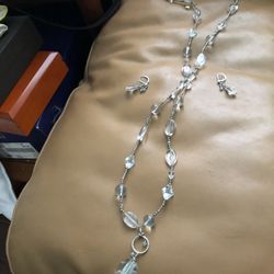 Clear Beads Long Necklace Set