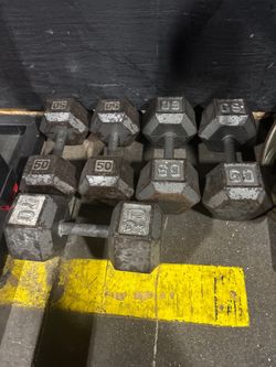 Cast Iron Hex Dumbbells 50, 60 Pair,70 lb Single