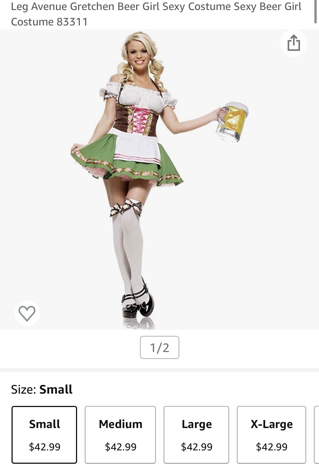 Leg Avenue Gretchen Sexy Beer Girl Costume W/ Beer Stein Purse Small