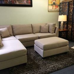 Brand New Sand Color Linen Sectional Sofa +Ottoman (New In Box) 