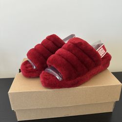 Red Fluff Yeah UGG Slides