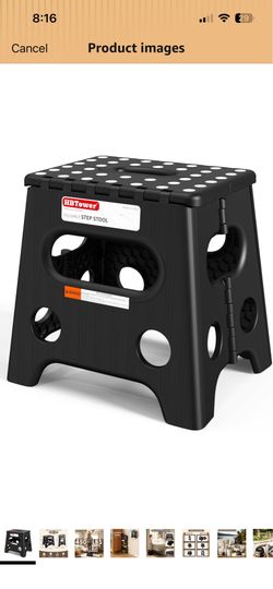 HBTower 13 Inch Folding Step Stool, 450LBS Capacity with Safety Lock, Black