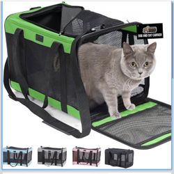 GORILLA GRIP Green Small Pet Cat Dog Carrier Travel Bag Up to 15 Lbs Soft Collapsible Portable Mesh