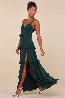 NWOT Lulus Sincerely Poised Emerald Backless Bustier Tiered Maxi Dress L