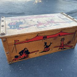 Vintage Wooden Circus Themed Toy Chest