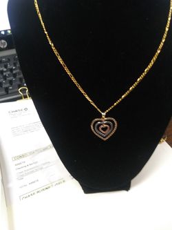 14K Tricolor Heart Pendant Yellow White Rose 16" Chain