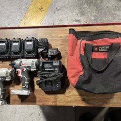 Porter Cable Drill, Impact, 20V Batteries, Chargers, And Bag