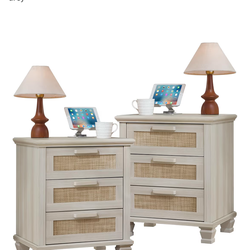 Set of 2 grey rattan nightstands