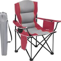 Extra Wide & Heavy Duty 450lb Capacity Portable Camping Chair with Insulated Cooler, Cup Holder